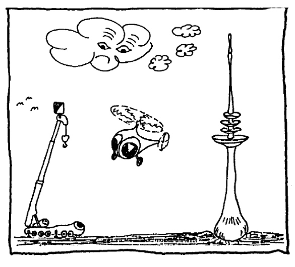 Kran mit Hubschrauber und Gebäude
