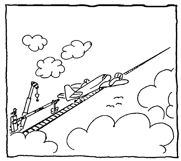 Flugzeug auf Schiene in der Luft