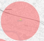 1,5 km Schutzzone um Flugplatz Klinikum Bremen Mitte 
&tilde; Bildnachweis: Bildausschnitt aus Metaver